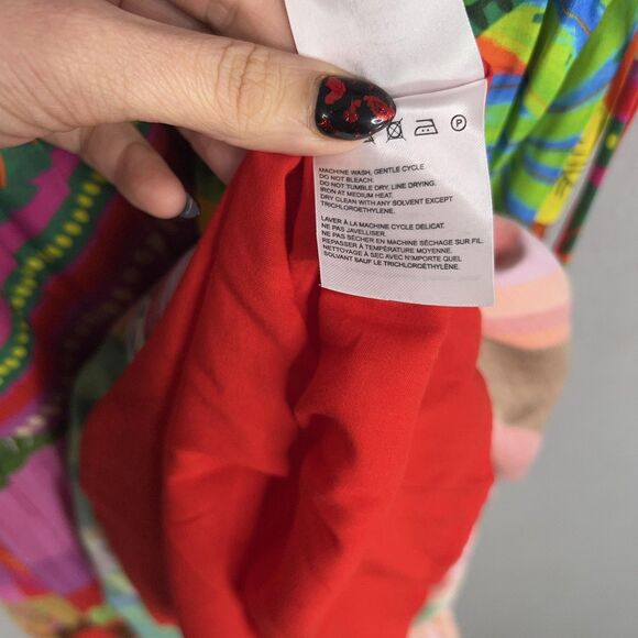 Farm Rio Dress Womens Large Bright Palila Fringed Midi Tropical Boho Beaded Loud - Picture 9 of 16